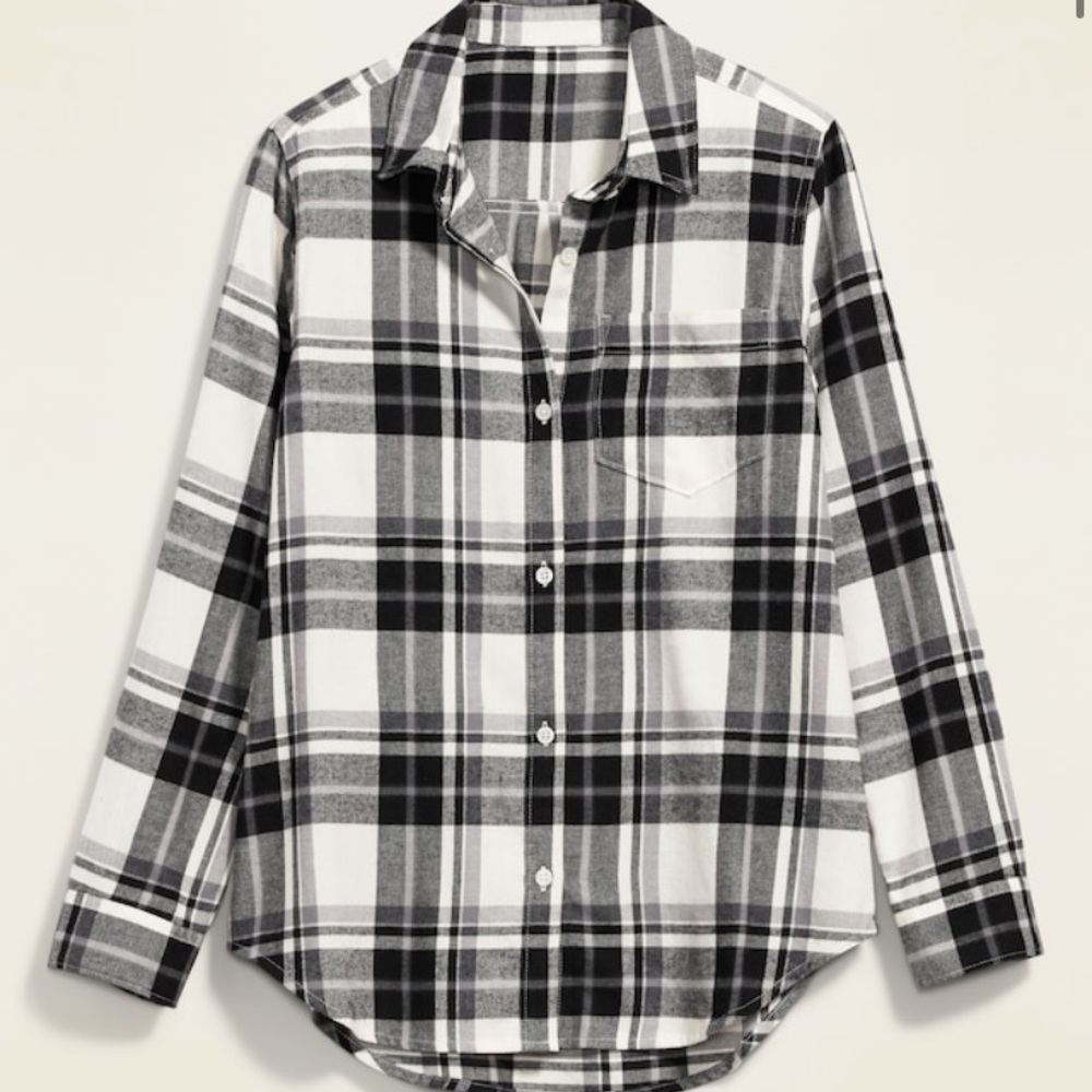 Old Navy Black & White Plaid Flannel (Long Sleeve)